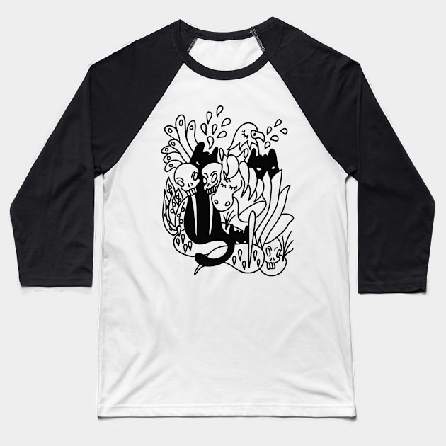 cats and skulls in the garden. Baseball T-Shirt by Poserbone